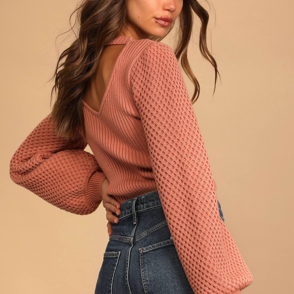 Lulus Rose Pink Cutout Balloon Sleeve Sweater S